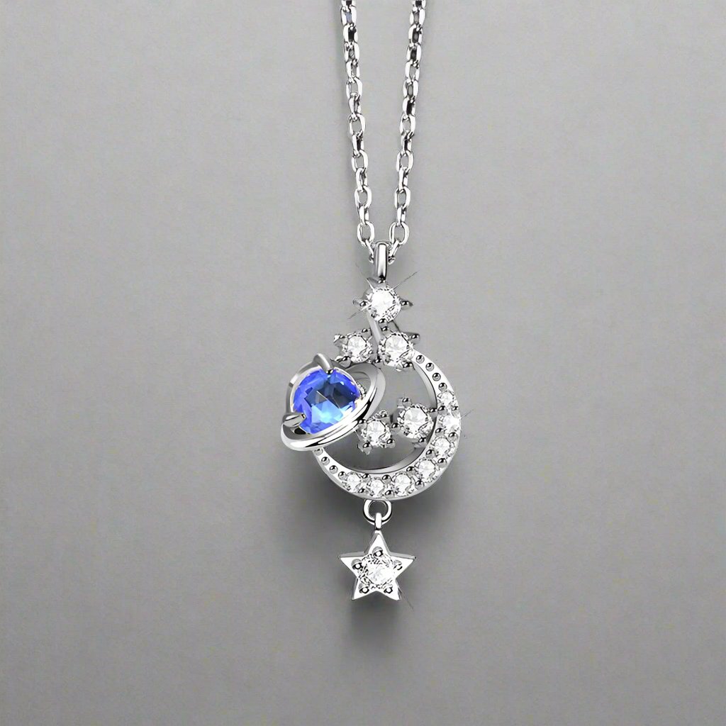 Silver Color Moonstone Star Necklace 2022 New Female Inlay Zircon Moon Pendant Clavicle Chain Fashion Jewelry