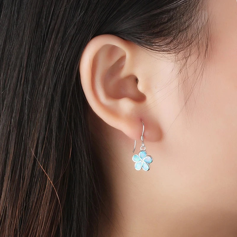 Fashion Women Flower Dangle Earrings Blue Imitation Fire Opal Earrings for Women Accessories Bohemian Statement Jewelry Gift