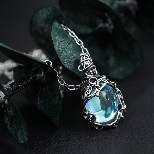 Water Crystal Moonstone Pendant Necklace Artificial Gems Vintage Alloy Rattan Women Necklaces Girls Waterdrop Stone Necklace