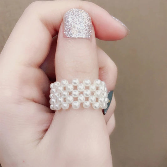 Fashion Beaded Pearl Rings Artificial Pearl Rings for Women 2021 New Girl Rings Set Adjustable Elastic Ring Кольцо Женское