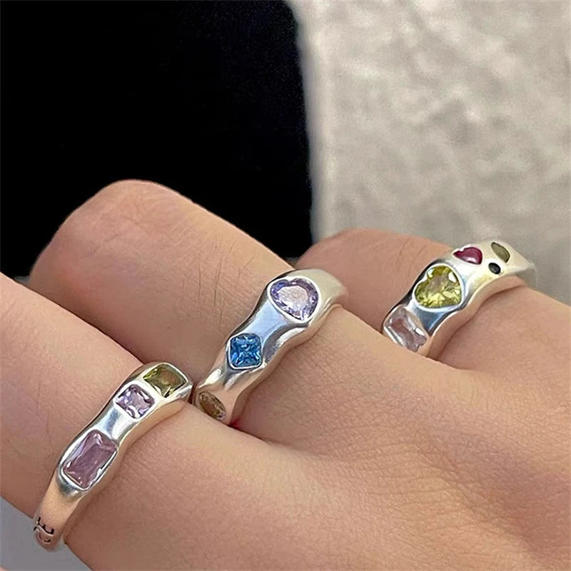 Korean Opal Irregular Rings Pink Zircon Natural Stone Girl Wedding Engagement Rings Opal Crystal Y2K Rings Aesthetic Jewelry