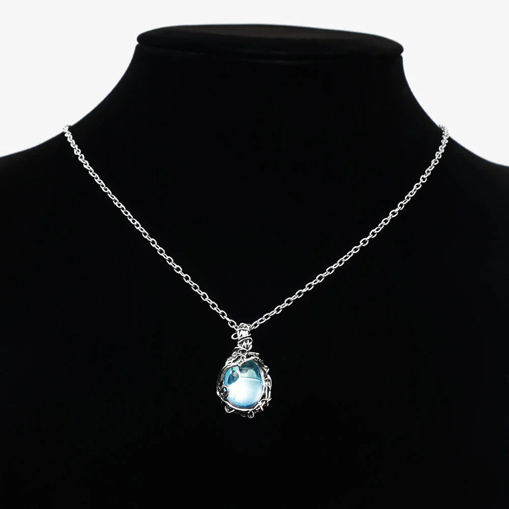 Water Crystal Moonstone Pendant Necklace Artificial Gems Vintage Alloy Rattan Women Necklaces Girls Waterdrop Stone Necklace