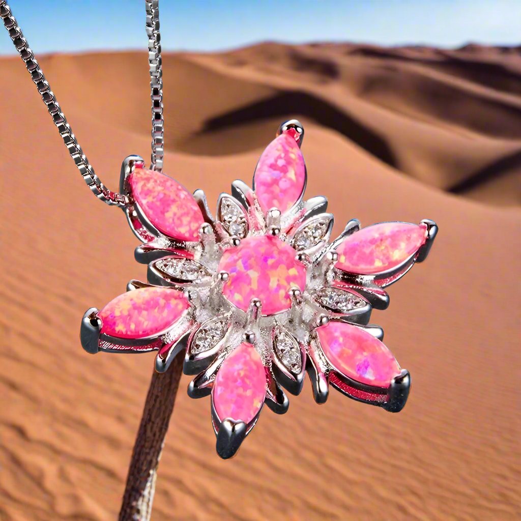 2024 Women Necklace Elegant Snowflake Imitation Fire Opal Pendant Necklace for Women Jewelry Accessories Wedding Party Best Gift