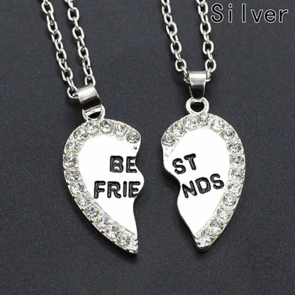 New 1 Pair Half Love Heart Rhinestone Pendant Best Friends Necklace Friendship Gift