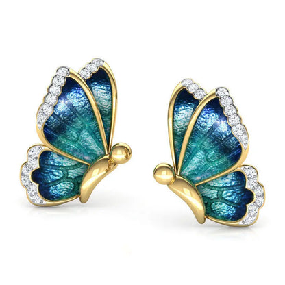 Oil Painted Butterfly Stud Earrings Rhinestone Wild Animal Female Women Birthday Party Jewelry Girls Best Gift 3 Colors