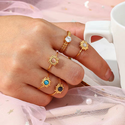 2022 Adjustable Natural Stone Colored Agate Opal Flower Rings for Women Stainless Steel High Quality Jewelry Rings Summer Party