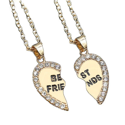 New 1 Pair Half Love Heart Rhinestone Pendant Best Friends Necklace Friendship Gift