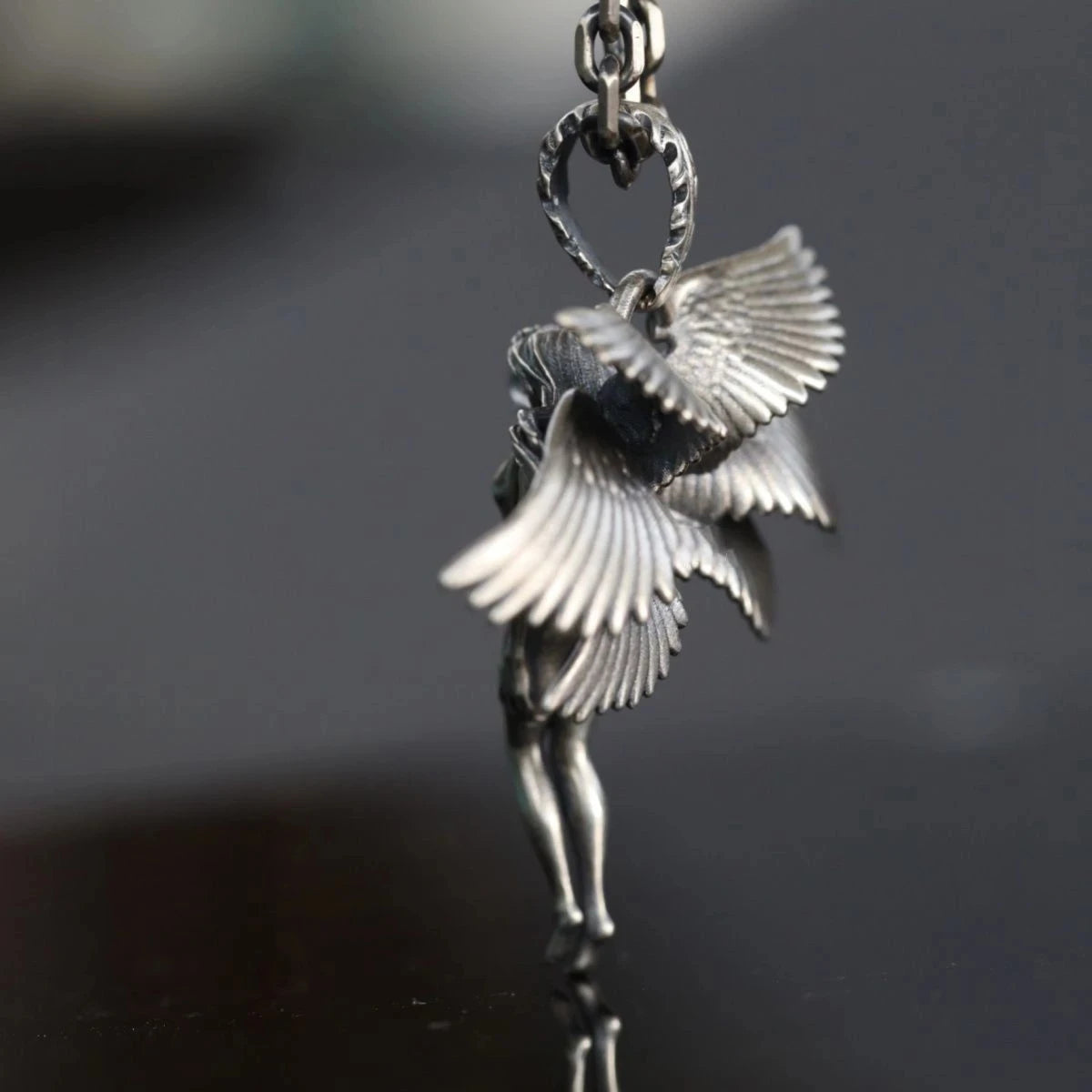 Fashion Silver Color Angel Goddess Pendant Necklace Moonstone Six Winged Angel Long Chain Neck Hip Hop Jewelry for Men Women