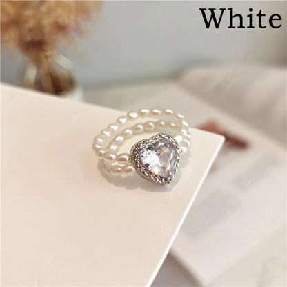 Pearl Bead Rings for Women Elastic Rope Love Rhinestones Finger Ring 2022 Vintage Party Jewellery Wedding Accessories Gifts