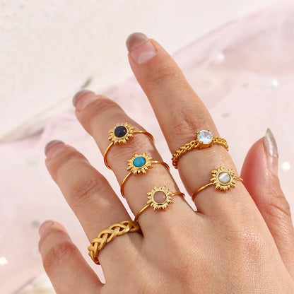 2022 Adjustable Natural Stone Colored Agate Opal Flower Rings for Women Stainless Steel High Quality Jewelry Rings Summer Party