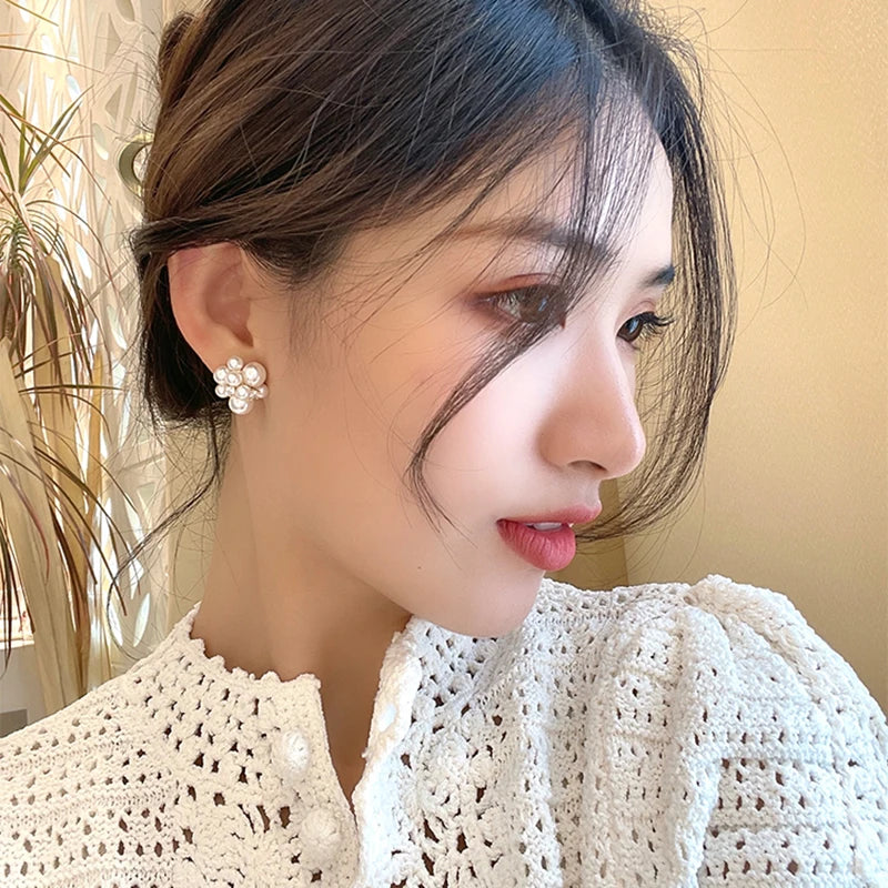 "Fireworks Pearl Stud Earrings for Women - Elegant Korean Fashion Jewelry for Parties and Special Events"