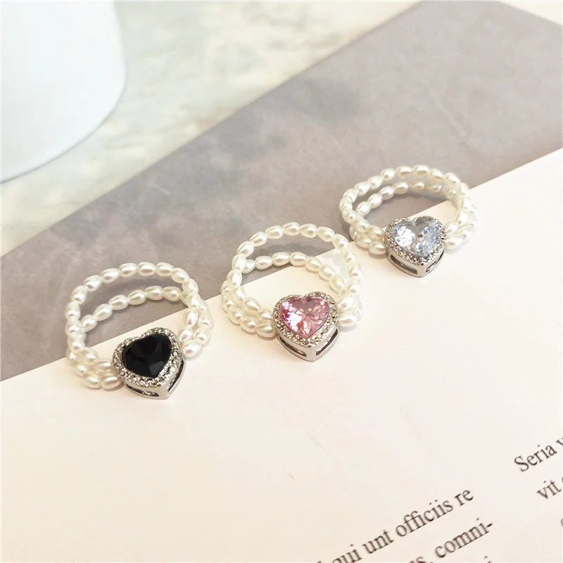 Pearl Bead Rings for Women Elastic Rope Love Rhinestones Finger Ring 2022 Vintage Party Jewellery Wedding Accessories Gifts