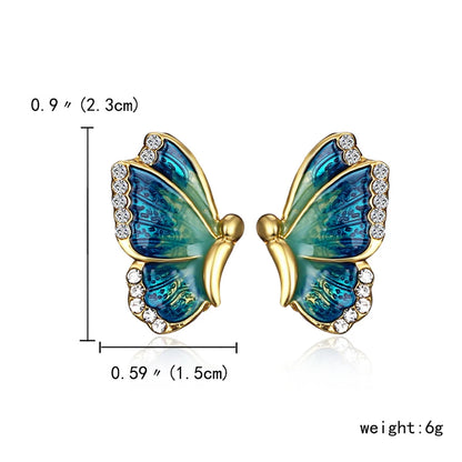 Oil Painted Butterfly Stud Earrings Rhinestone Wild Animal Female Women Birthday Party Jewelry Girls Best Gift 3 Colors