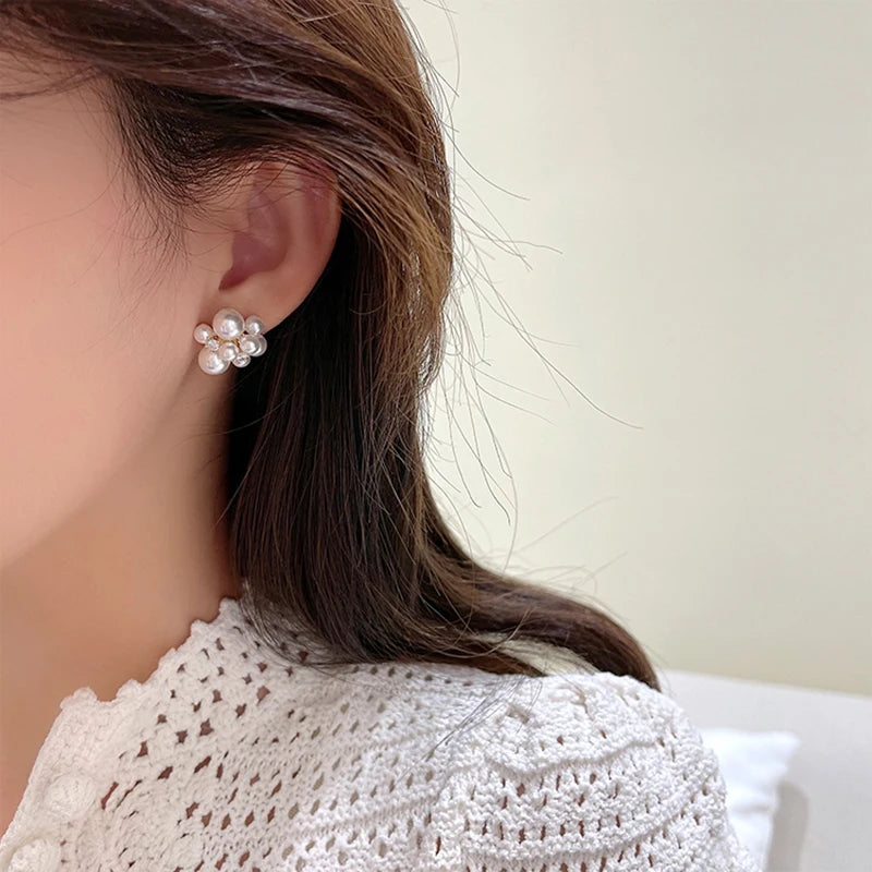 "Fireworks Pearl Stud Earrings for Women - Elegant Korean Fashion Jewelry for Parties and Special Events"