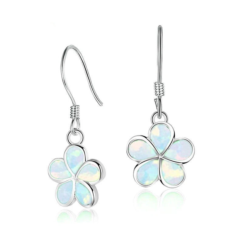 Fashion Women Flower Dangle Earrings Blue Imitation Fire Opal Earrings for Women Accessories Bohemian Statement Jewelry Gift