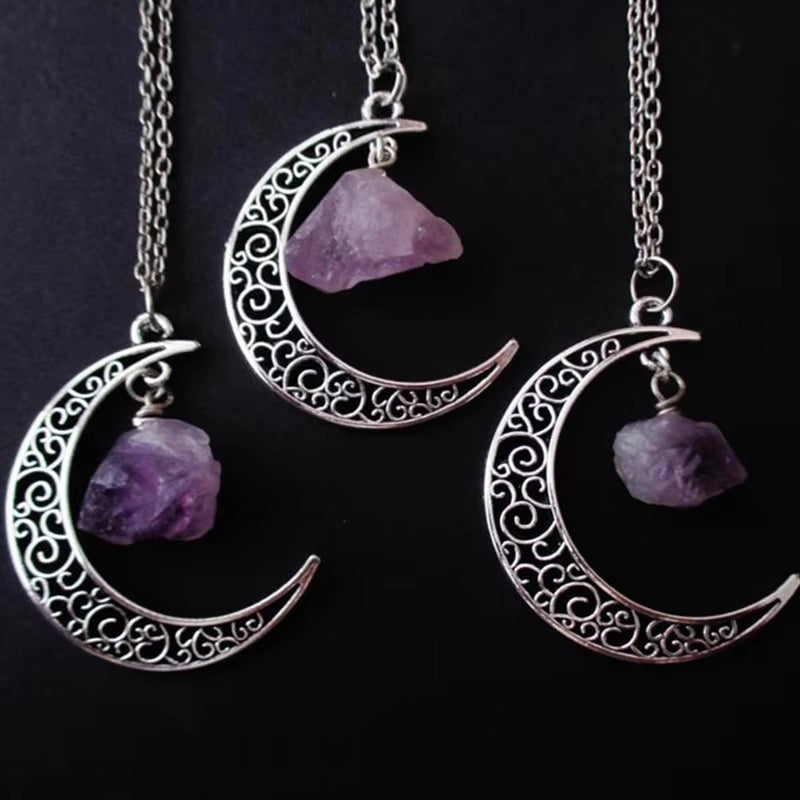 Purple Crystal Moon Necklace