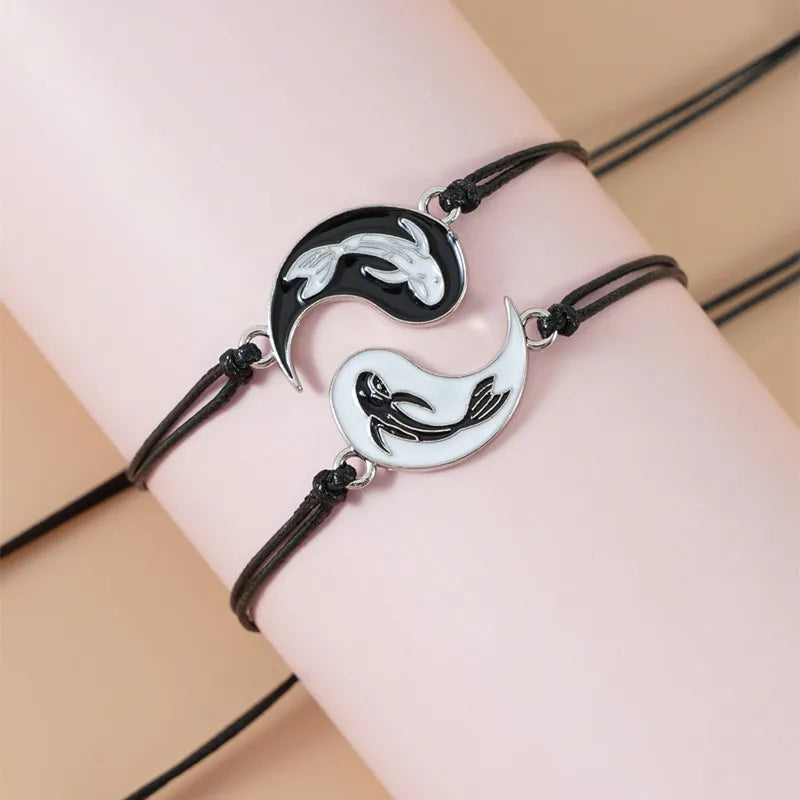 Yin Yang Koi Fish Bracelet Tai Chi Yin Yang Couple Bracelets Adjustable Best Friend Matching Bracelets for 2