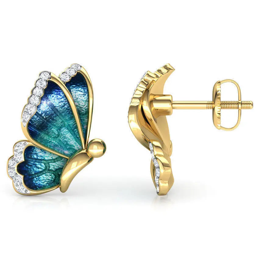 Oil Painted Butterfly Stud Earrings Rhinestone Wild Animal Female Women Birthday Party Jewelry Girls Best Gift 3 Colors