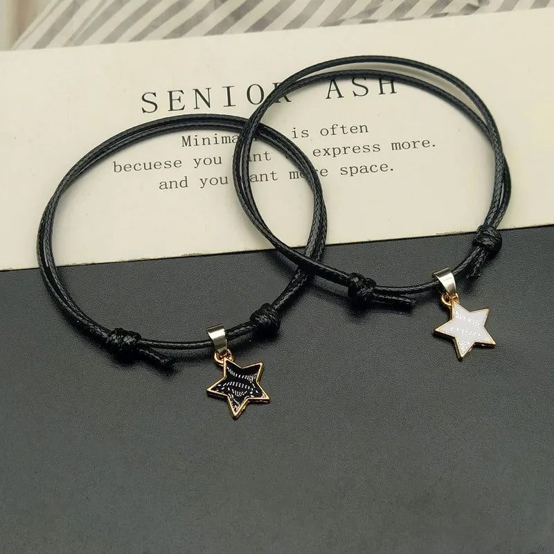 2 Pcs/Set New Fashion Couple Bracelets Black White Rope Stars Bracelet for Women and Men Paired Bracelets Gifts for Lovers